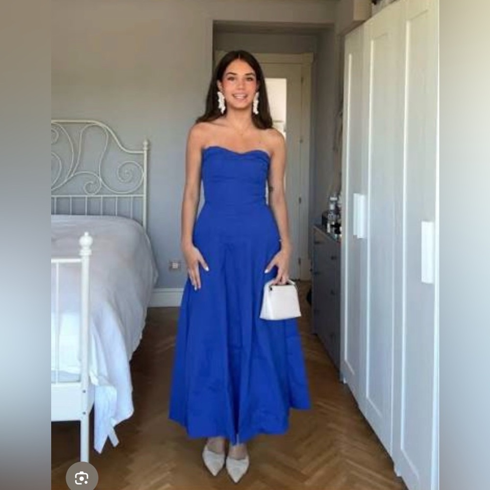 ZARA blue poplin midi dress with adjustable straps, fit & flare.  L NWT - Picture 5 of 14